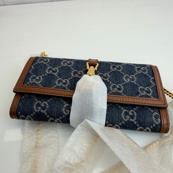 Gucci NWT Denim Jackie 1961 Monogram Wallet on Chain - Picture 6 of 13